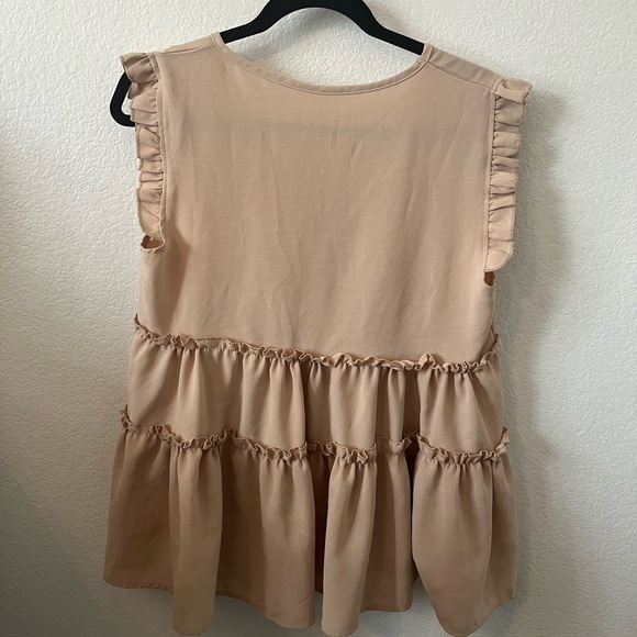 SHEIN Ruffled Sleeveless Blouse - Tan - Picture 2 of 5